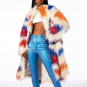AKIRA — AZALEA WANG KAT FAUX FUR COAT IN MULTI — XL